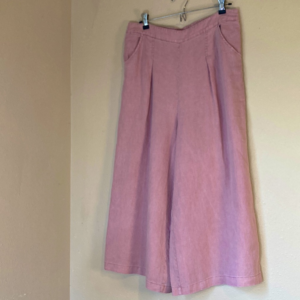Sigrid Olsen Womens L 100% Linen Pants Wide Leg Elastic Waist Lagenlook gauchos